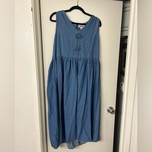 Vintage 90s Womens Sleeveless A-Line Denim Dress